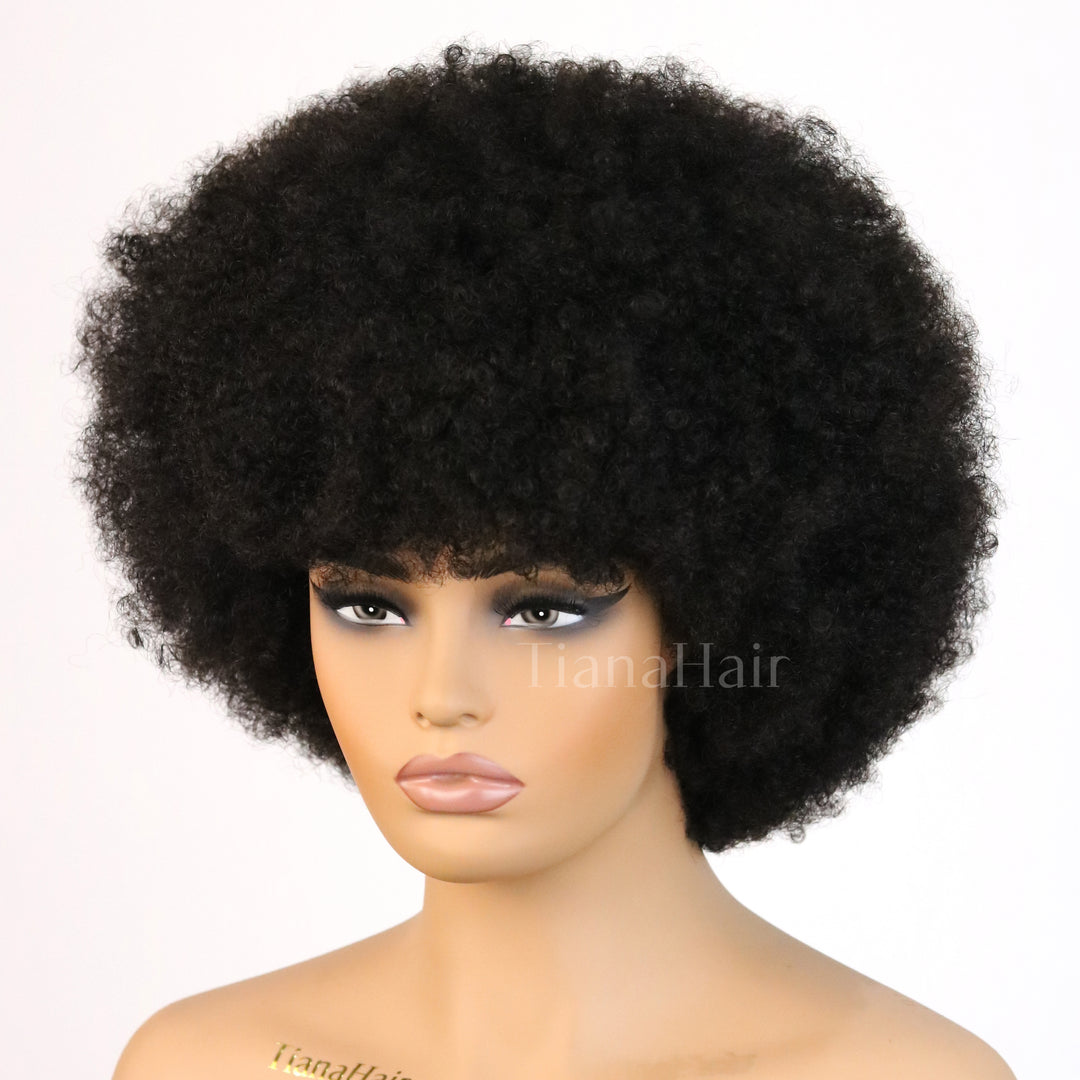 Perruque longue bouclée crépue sans colle sans dentelle 100 % cheveux humains