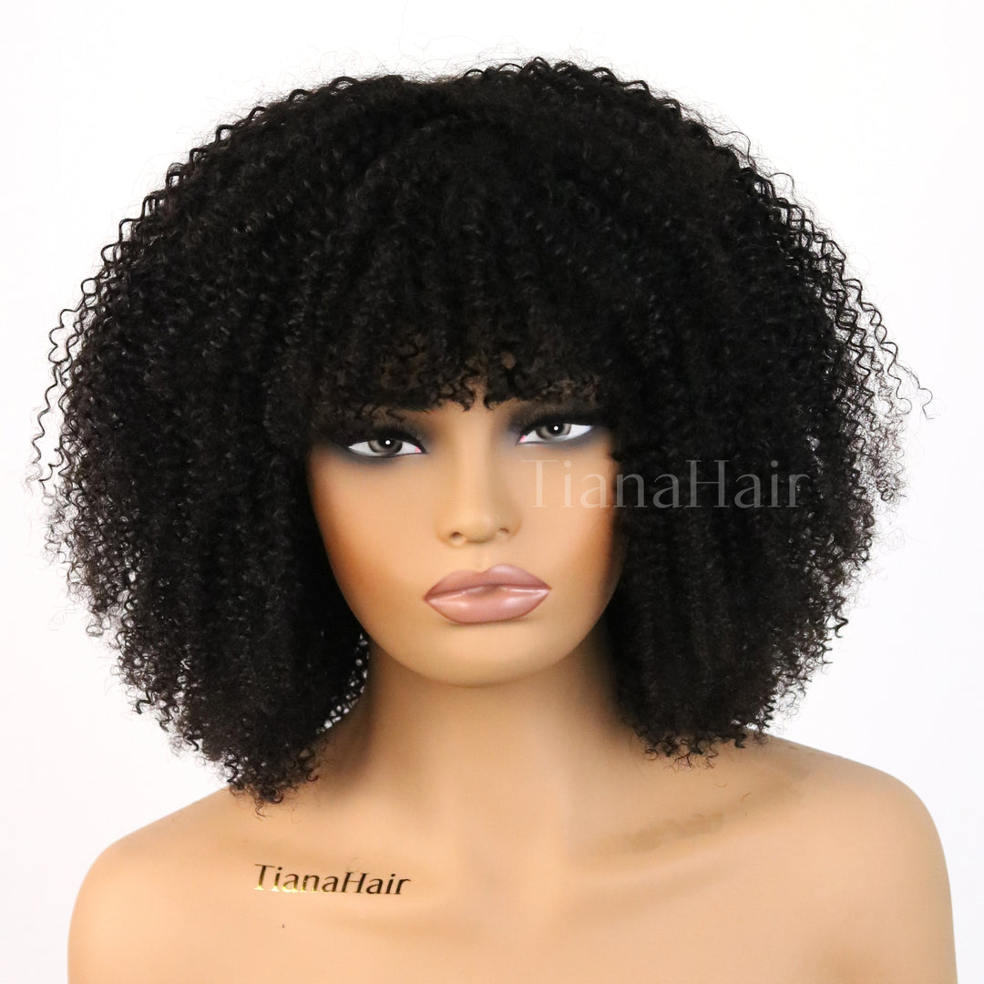 Perruque courte bouclée sans colle avec frange, coupe shaggy Wolf, à jeter et à emporter