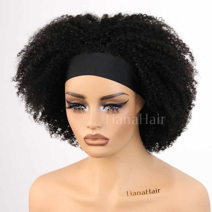 Kinky Curly Glueless No Lace Stirnband Lange Perücke 100 % Echthaar