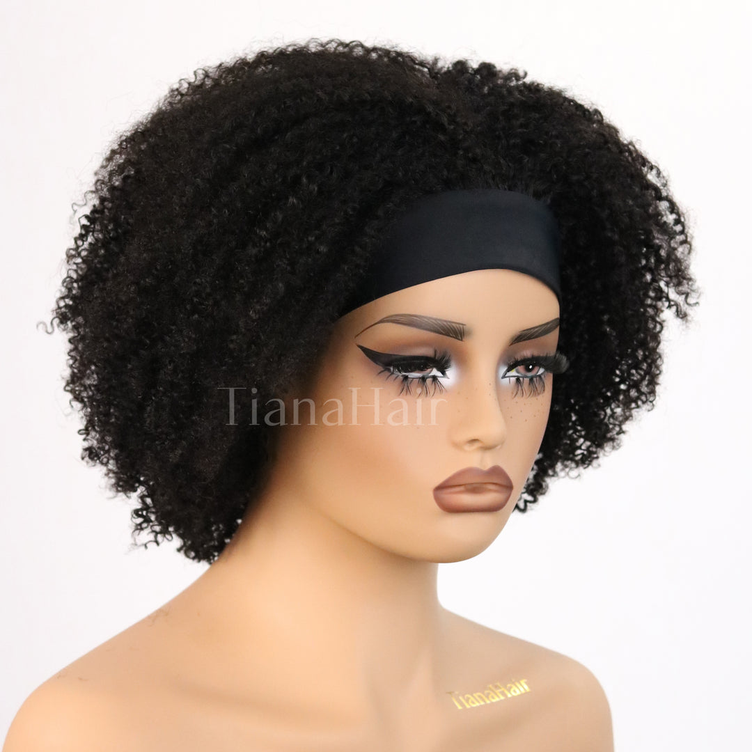 Kinky Curly Glueless No Lace Stirnband Lange Perücke 100 % Echthaar