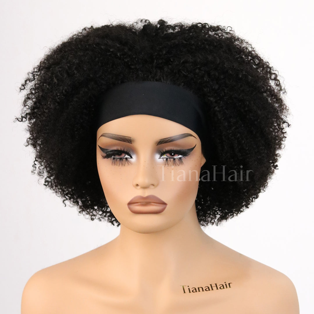 Kinky Curly Glueless No Lace Stirnband Lange Perücke 100 % Echthaar