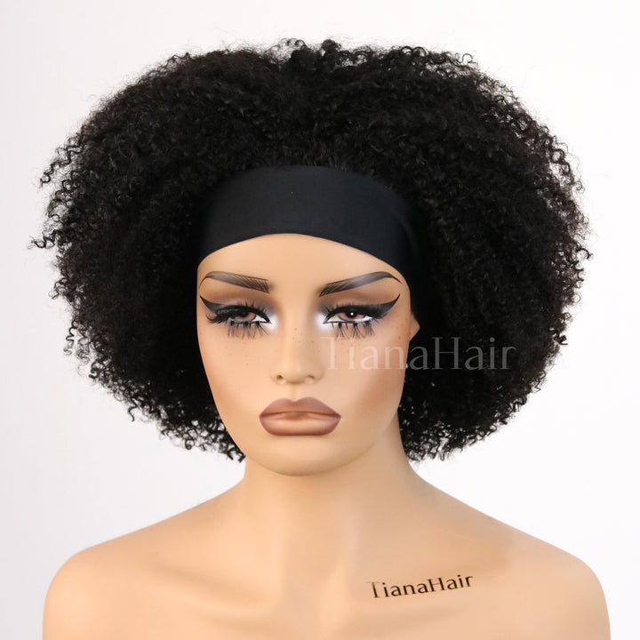 Kinky Curly Glueless No Lace Stirnband Lange Perücke 100 % Echthaar