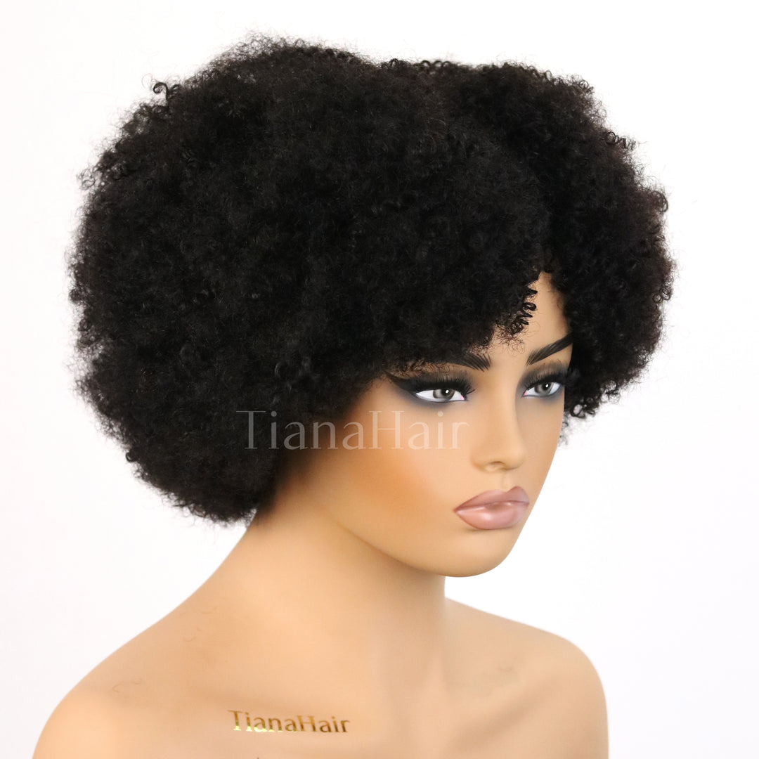 Perruque longue bouclée crépue sans colle sans dentelle 100 % cheveux humains