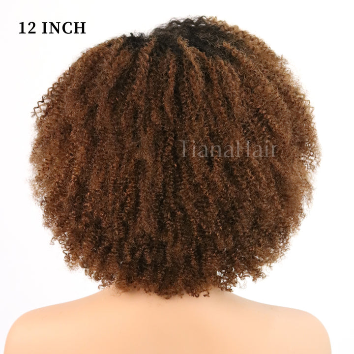 4x4/7x5 Lace Afro Kinky Curly Ombre Chocolate C Part Pre-Everyhthing Wear Go Glueless Wig