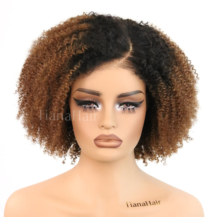 4x4/7x5 Lace Afro Kinky Curly Ombre Chocolate C Part Pre-Everyhthing Wear Go Glueless Wig