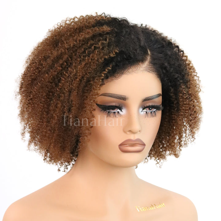 4x4/7x5 Lace Afro Kinky Curly Ombre Chocolate C Part Pre-Everyhthing Wear Go Glueless Wig