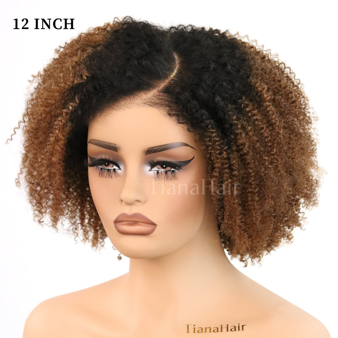 4x4/7x5 Lace Afro Kinky Curly Ombre Chocolate C Part Pre-Everyhthing Wear Go Glueless Wig