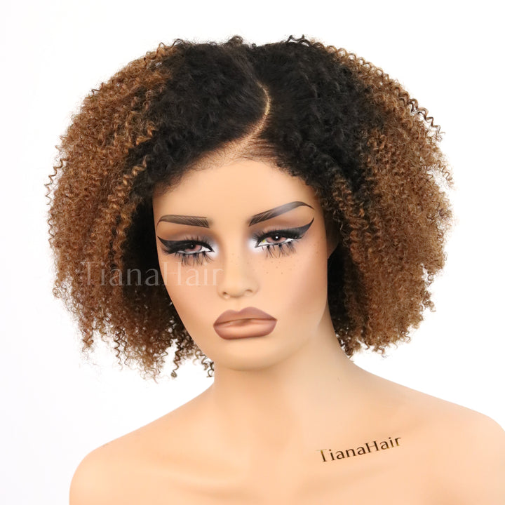 4x4/7x5 Lace Afro Kinky Curly Ombre Chocolate C Part Pre-Everyhthing Wear Go Glueless Wig