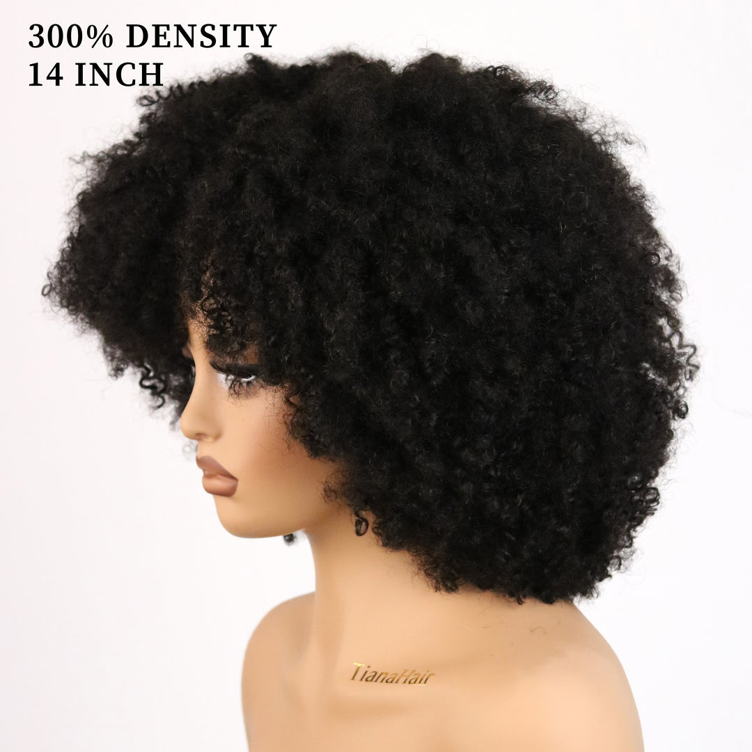 Perruque longue bouclée crépue sans colle sans dentelle 100 % cheveux humains