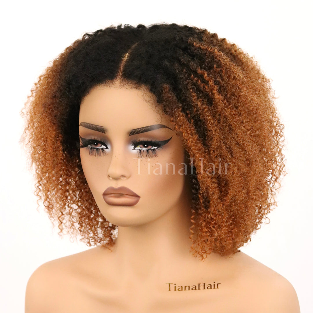 Afro Kinky Curly Ombre Brown 4x4/7x5 Pre-Everyhthing & Transparent Lace Wear Go Glueless Wig