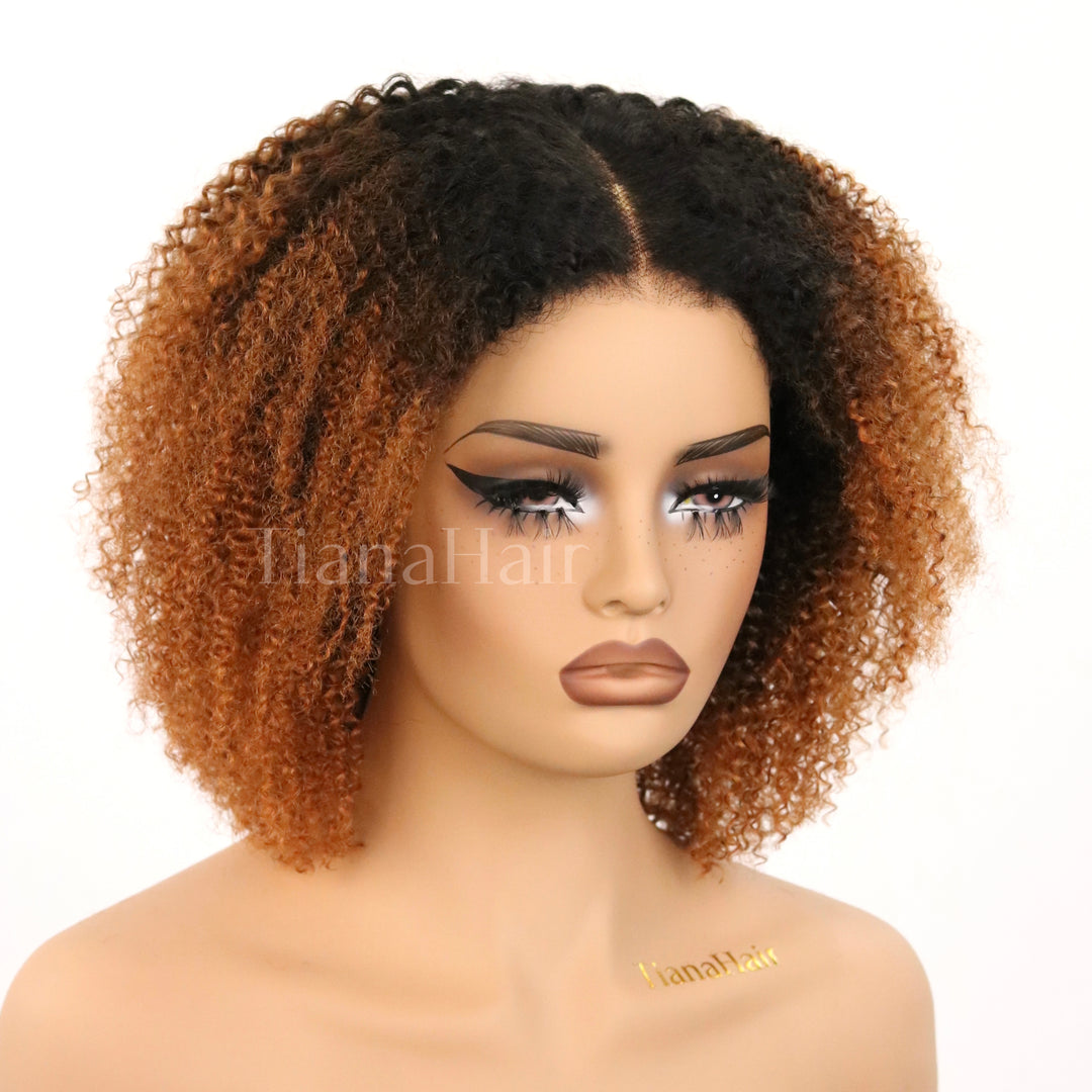 Afro Kinky Curly Ombre Brown 4x4/7x5 Pre-Everyhthing & Transparent Lace Wear Go Glueless Wig