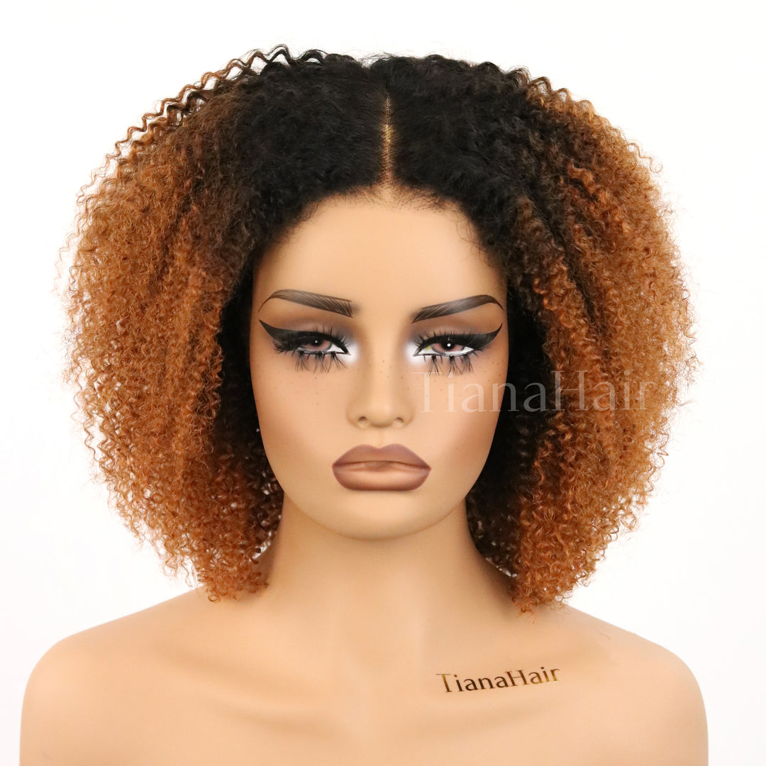 Afro Kinky Curly Ombre Brown 4x4/7x5 Pre-Everyhthing & Transparent Lace Wear Go Glueless Wig