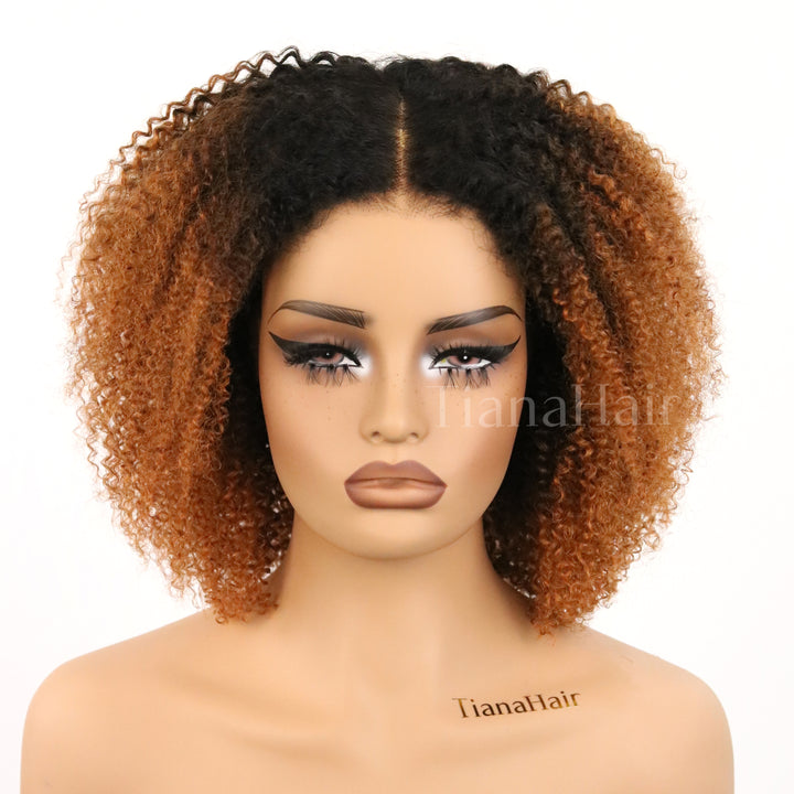 Afro Kinky Curly Ombre Brown 4x4/7x5 Pre-Everyhthing & Transparent Lace Wear Go Glueless Wig