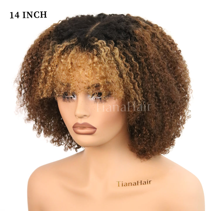 4x4/7x5 Lace Caramel Pop Afro Curly Wig with Bangs Pre-Everything Wear Go Glueless Wig