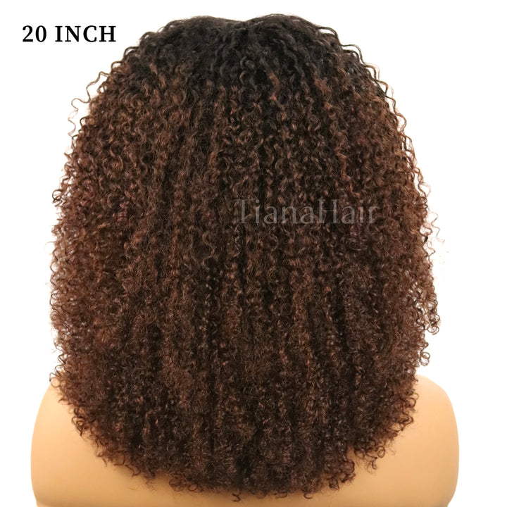 Perruque Afro Kinky Curly 6x4 pré-assemblée et transparente en dentelle sans colle