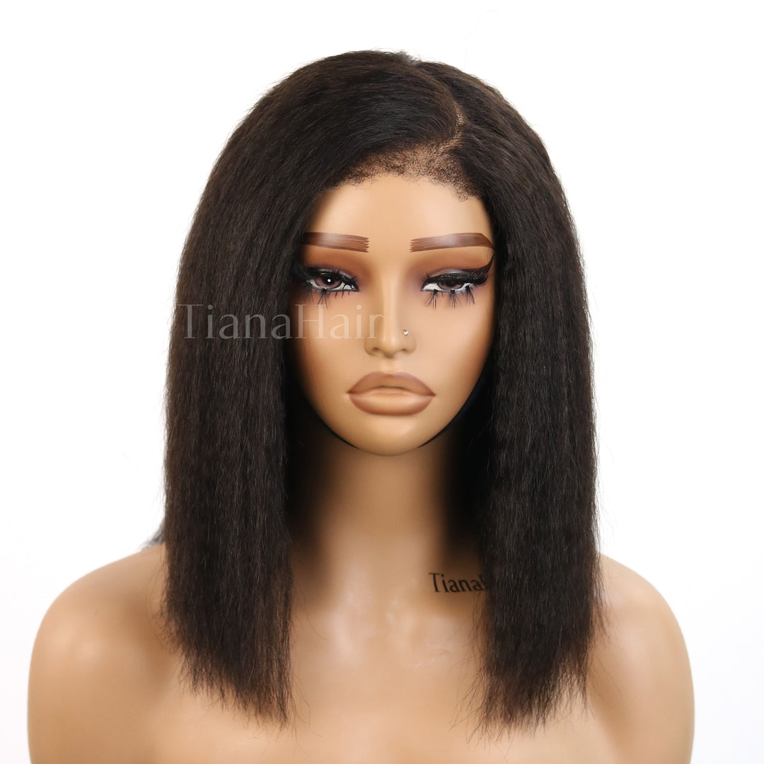 4x4 Lace Kinky Straight With 4C Hairline C Part Glueless Wig 100% Human Hair