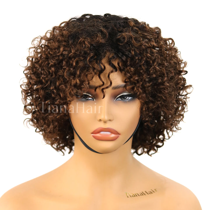Natural & Effortless Ombre Brown Short Pixie Curly Wig