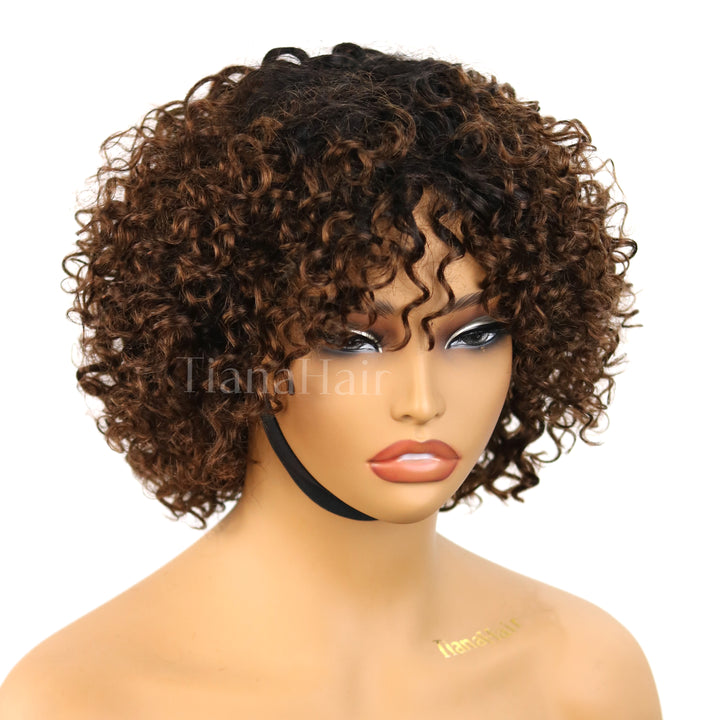 Natural & Effortless Ombre Brown Short Pixie Curly Wig