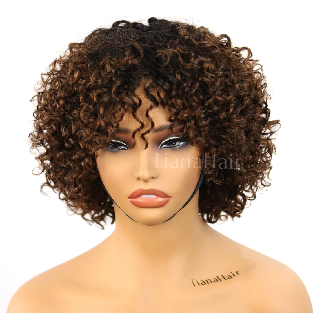 Natural & Effortless Ombre Brown Short Pixie Curly Wig