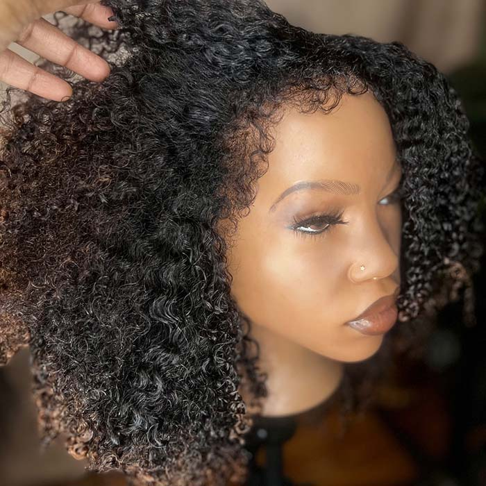 4x4/7x5 Lace Black Brown Ombre Luxury Layer Cut 4C Edges Hairline Coily Curly Glueless Wig Human Hair