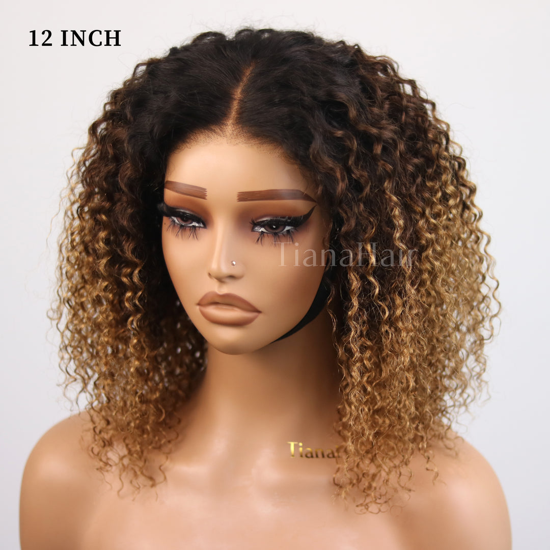 FlexCap Wear & Go Sun-kissed Ombre Blonde Kinky Curly 7x5 Pre-Everything & Transparent Lace Flexi-Fit Invisi Drawstring Cap Glueless Wig