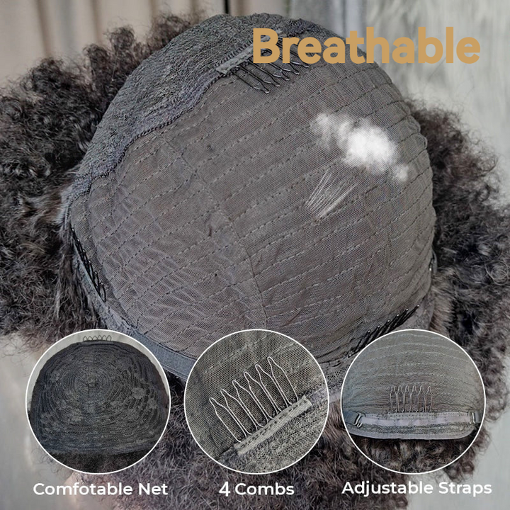 Perruque longue bouclée crépue sans colle sans dentelle 100 % cheveux humains