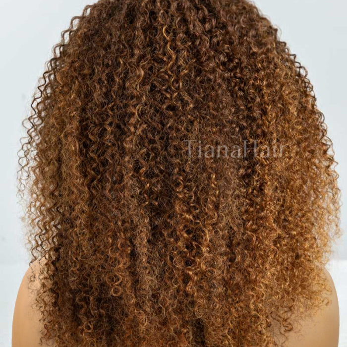 Perruque longue bouclée crépue sans colle sans dentelle 100 % cheveux humains