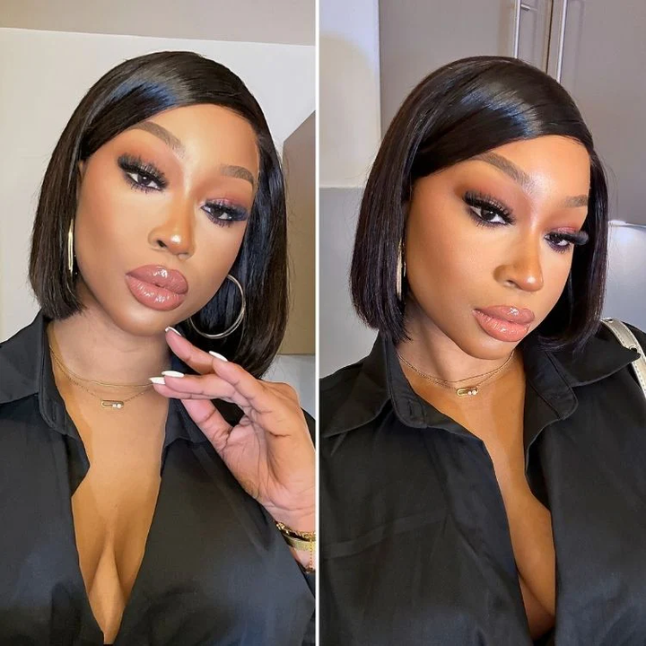 Swoop Bangs Left C Part Silky Straight Glueless 7x5 Closure Lace Glueless Wig