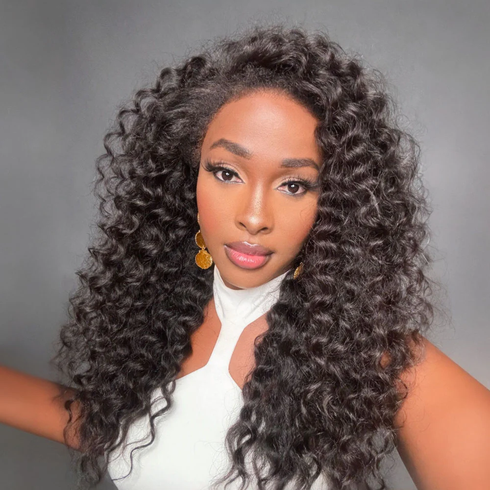4x4 Lace Fluffy Wand Curls With 4C Kinky Edges Glueless Wig