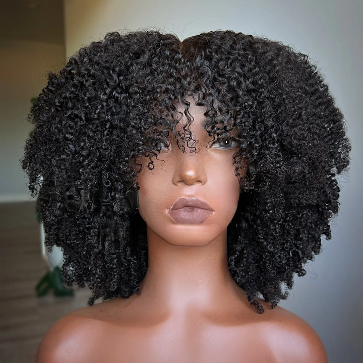 Perruque Afro Kinky Curly 6x4 pré-assemblée et transparente en dentelle sans colle