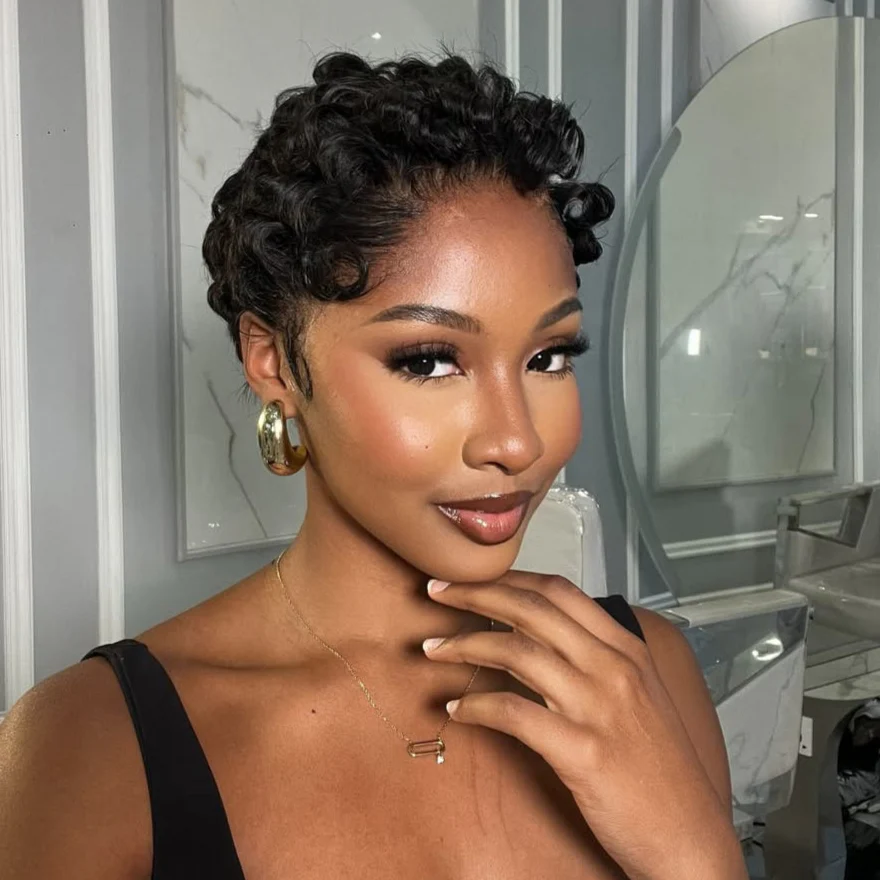 13x4 Frontal Lace Curly Texture Short Pixie Cut Human Hair Wig