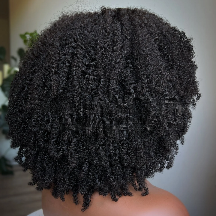 Perruque Afro Kinky Curly 6x4 pré-assemblée et transparente en dentelle sans colle