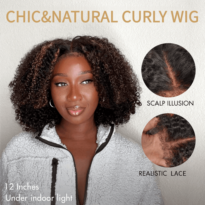 4C Edges Brown Highlight Afro Curly 6x4 Lace Pre-Everything Wear And Go Glueless Wig TianaHair