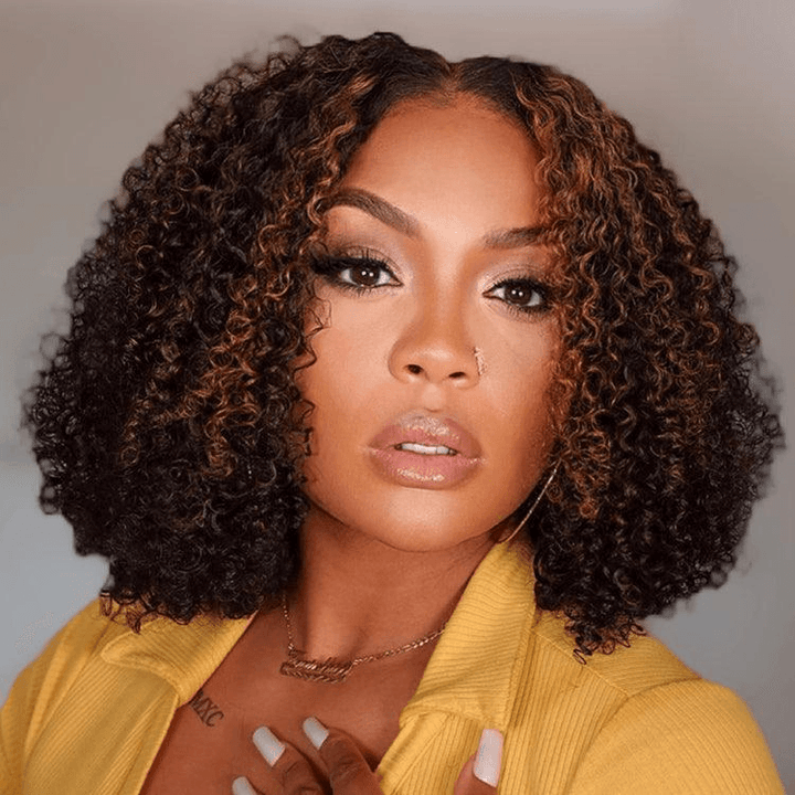 4C Edges Brown Highlight Afro Curly 6x4 Lace Pre-Everything Wear And Go Glueless Wig TianaHair