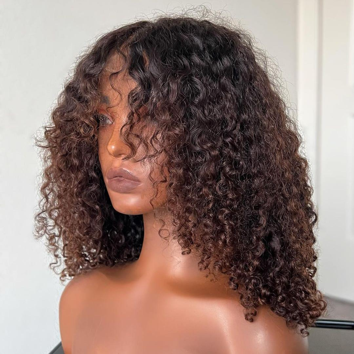 Perruque Afro Kinky Curly 6x4 pré-assemblée et transparente en dentelle sans colle