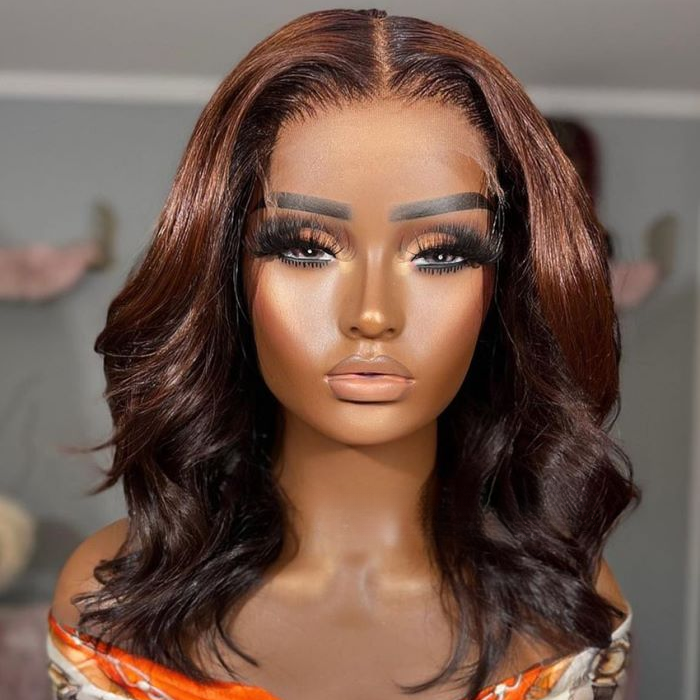 4x4 Lace Auburn Brown Loose Wavy Glueless Wig 100% Human Hair