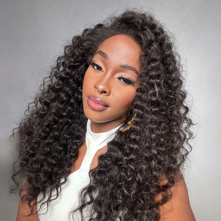 4x4 Lace Fluffy Wand Curls With 4C Kinky Edges Glueless Wig