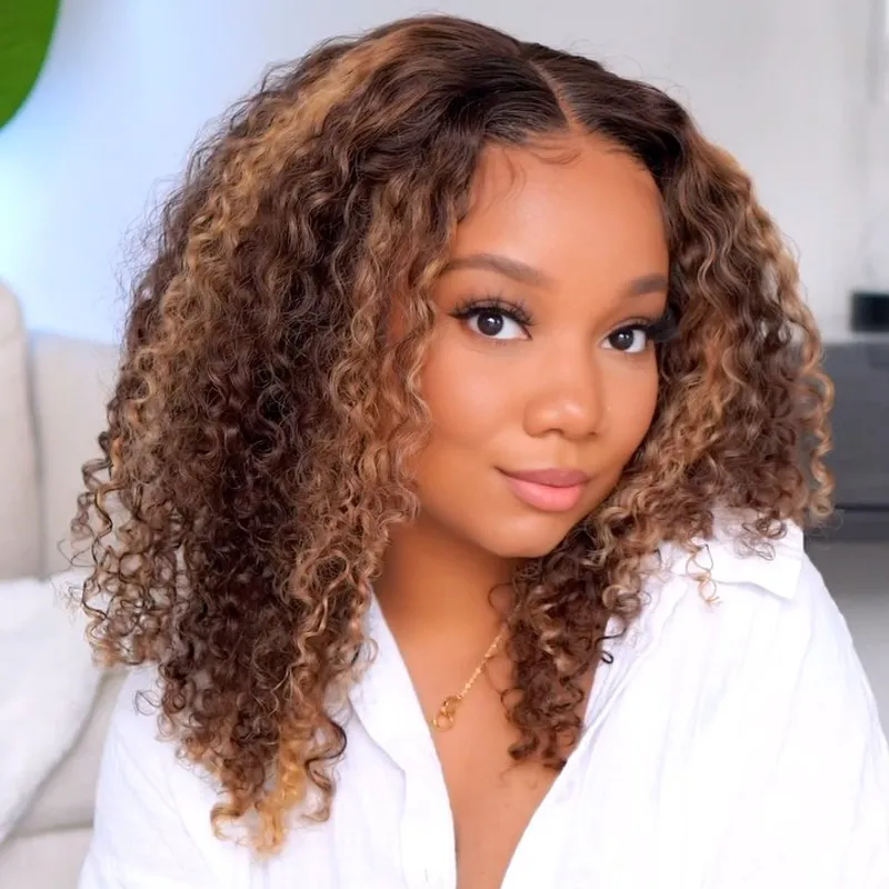 Blonde Highlight Kinky Curly Glueless 4x4 Lace Wig Ready to Go