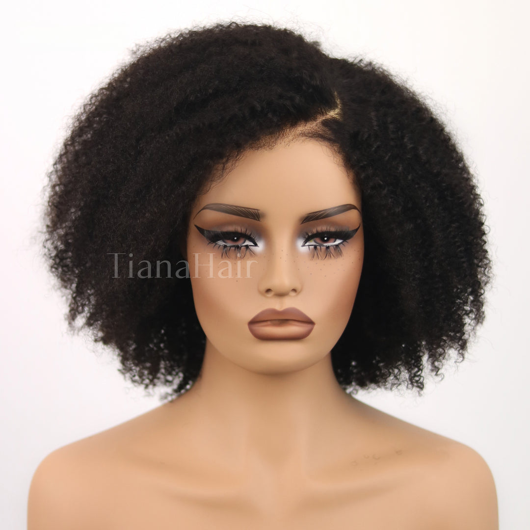 Afro Kinky Curly Black/Ombre Coffee Highlights 4x4 Pre-Everyhthing & Transparent Lace Wear Go Glueless Wig