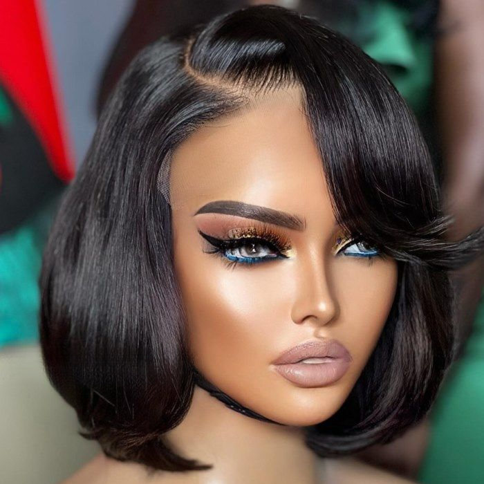 7x5 Lace Side Part Layered Haircut Bob With Bangs Glueless Wig 100% Human Hair