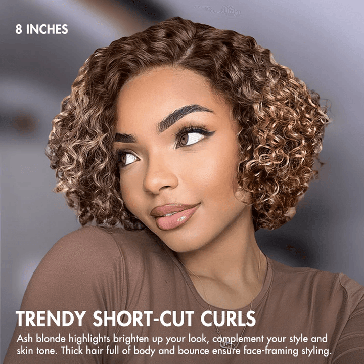 6x4 Lace Ash Blonde Highlight Short Kinky Curly Wear And Go Glueless Wig TianaHair