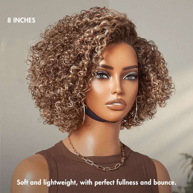 6x4 Lace Ash Blonde Highlight Short Kinky Curly Wear And Go Glueless Wig TianaHair