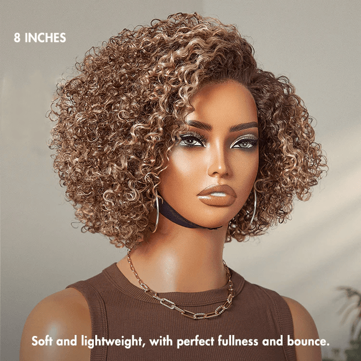 6x4 Lace Ash Blonde Highlight Short Kinky Curly Wear And Go Glueless Wig TianaHair