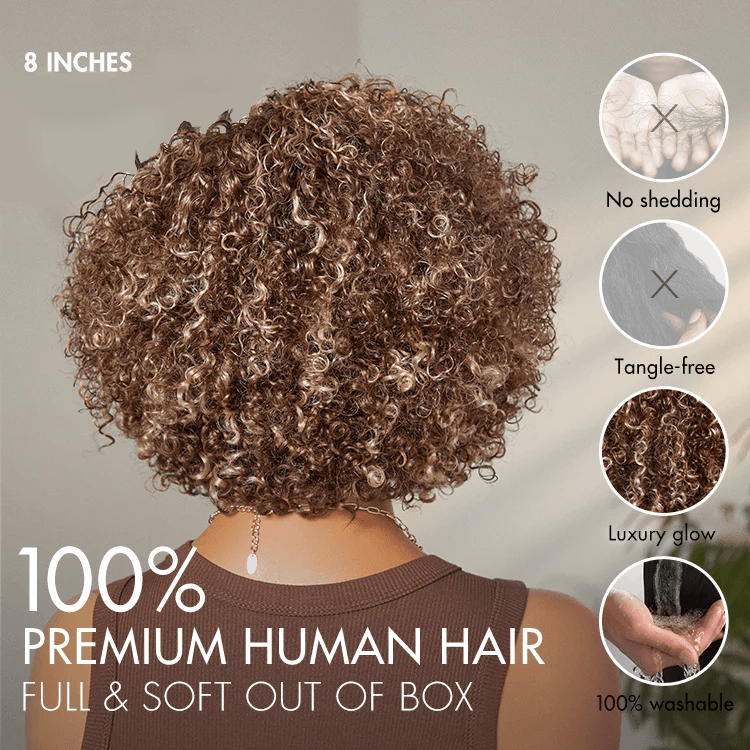 6x4 Lace Ash Blonde Highlight Short Kinky Curly Wear And Go Glueless Wig TianaHair