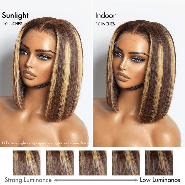 6x4 Lace Honey Blonde Highlight Silky Blunt Cut Wear Go Pre-Plucked Bob Wig TianaHair