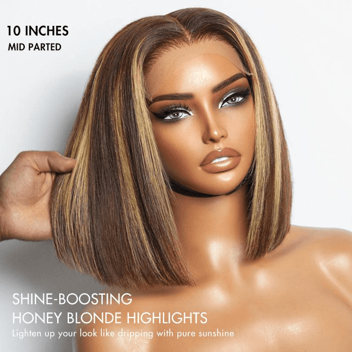 6x4 Lace Honey Blonde Highlight Silky Blunt Cut Wear Go Pre-Plucked Bob Wig TianaHair