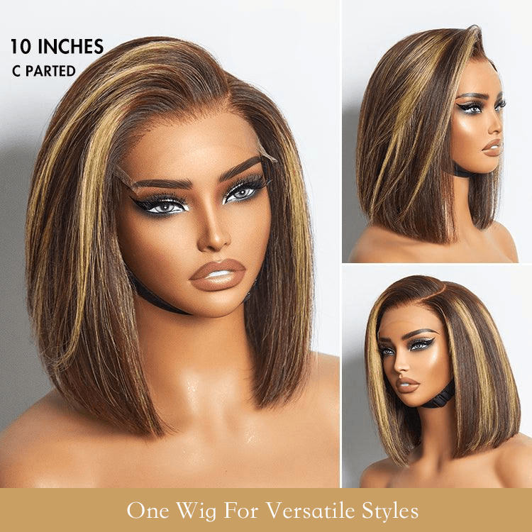 6x4 Lace Honey Blonde Highlight Silky Blunt Cut Wear Go Pre-Plucked Bob Wig TianaHair
