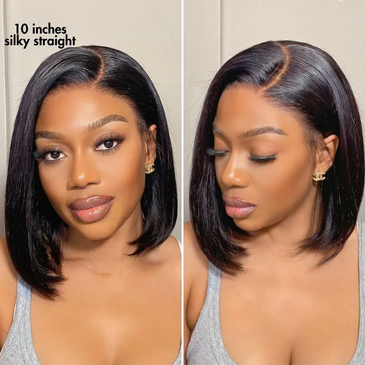 Pre-Max Nature Yaki / Silky Staight Bob Ear-to-Ear Glueless 13x4 Frontal Transparent/HD Lace Short Bob Wig