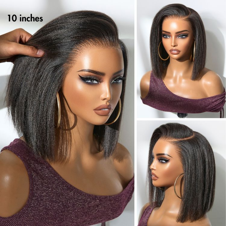Pre-Max Nature Yaki / Silky Staight Bob Ear-to-Ear Glueless 13x4 Frontal Transparent/HD Lace Short Bob Wig