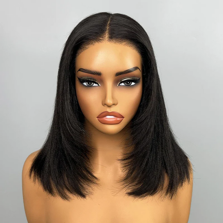 9x6 T Part Layered Cut Bob Yaki Straight Wig Deep Part Lace Flexi-Fit Invisi Drawstring Cap Glueless Wig